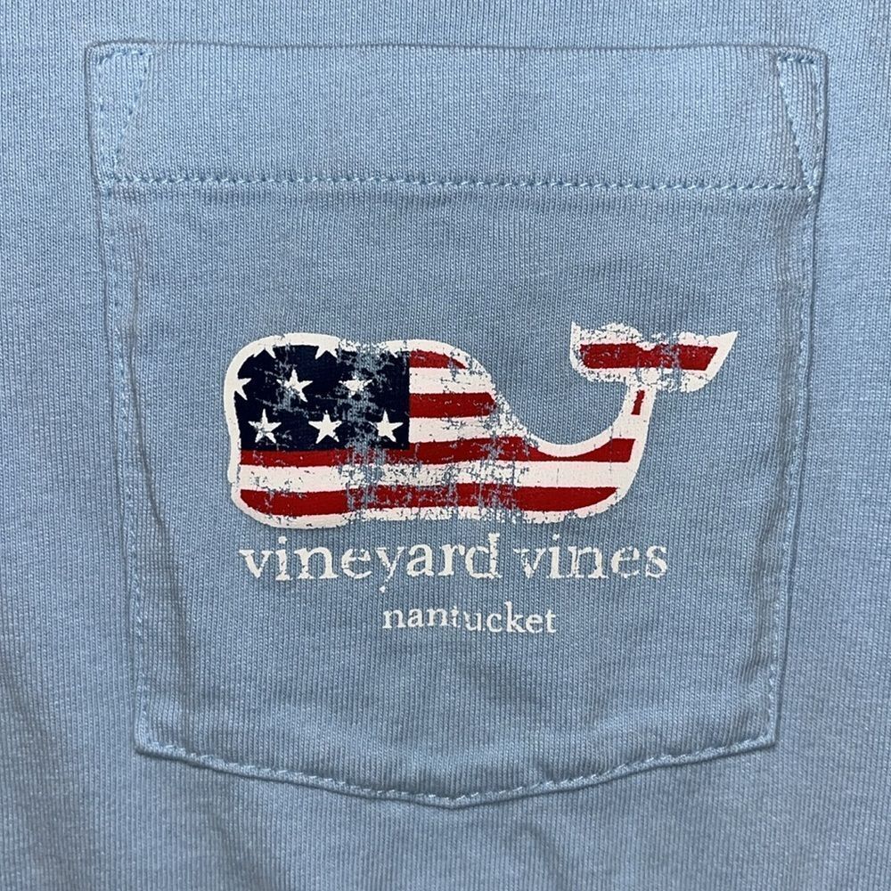 UNC Carolina Blue Nantucket Island Stars Stripes Whale Flag Pocket LS T Shirt M - Picture 4 of 5